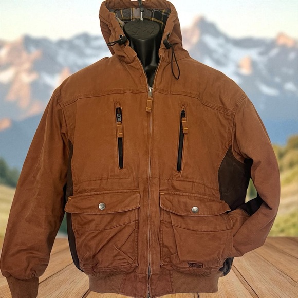 Walls Canvas Hooded Jacket XL Quilted Flannel Lined Brown Elbow Patches EnDura - Picture 14 of 14